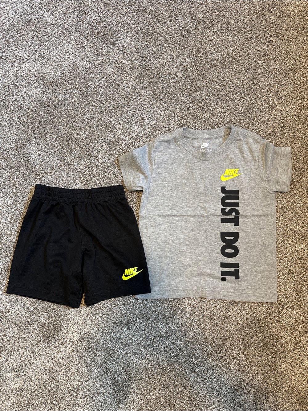 Nike Grey Tee & Black Shorts with Neon Yellow Logos